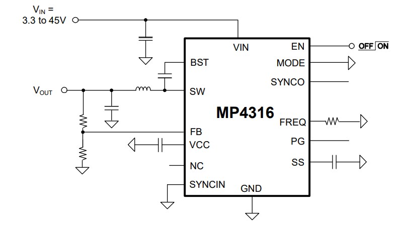 Application Circuit Diagram - Monolithic Power Systems (MPS) MP4316 Synchronous Step-Down Converters